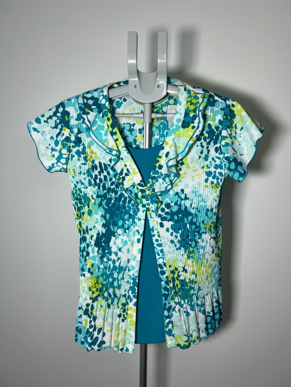 Y2K Vintage Double Layer Ruffle-Trim Short Sleeve Summer Women's Small Top